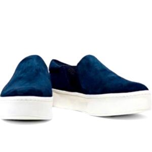 Vince navy blue suede platform slip ons